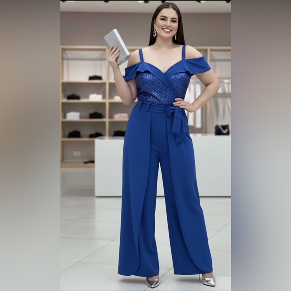 Elegant Blue Women's Jumpsuit - Picture 2 of 8